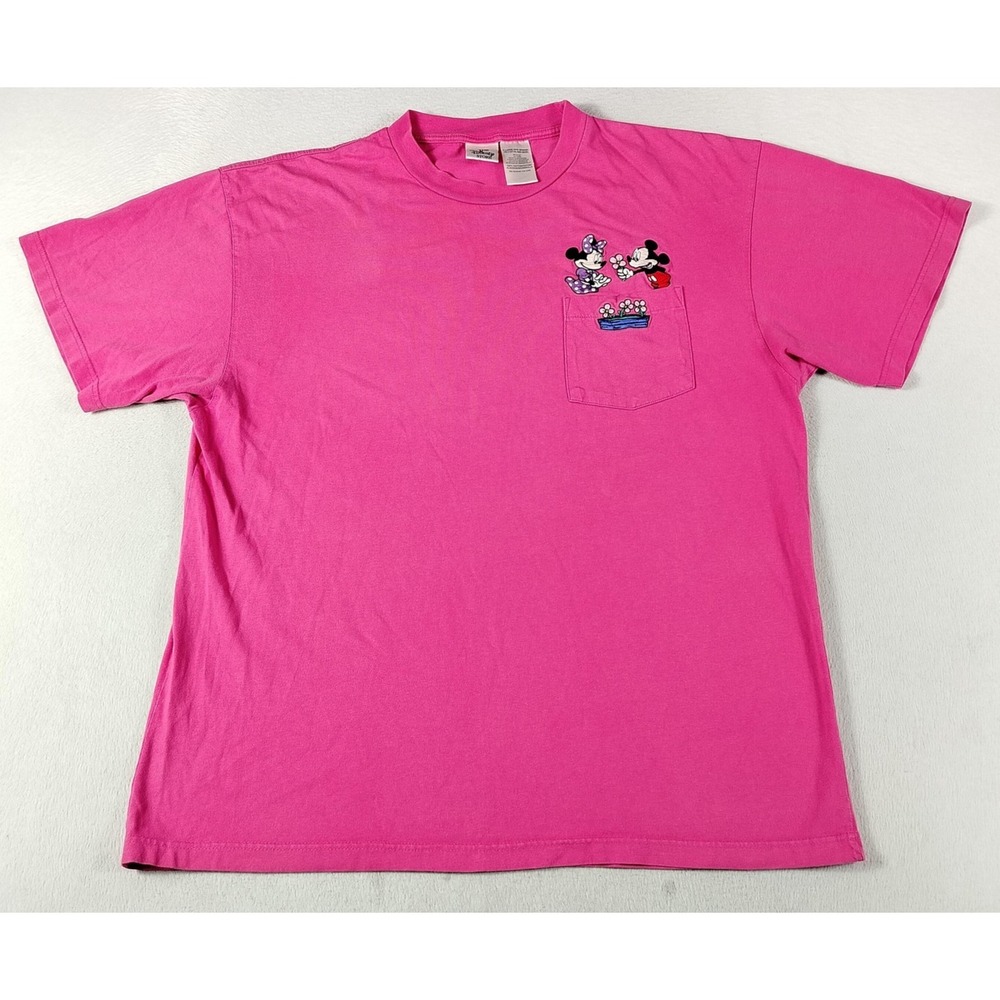 Vintage The Disney Store‎ Mickey Minnie Pocket Shirt Mens XL Pink Embroidered